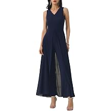 Womens Wide Leg Pantsuit Chiffon Cocktail Formal Dressy Jumpsuit | Sleeveless Pants Suits, Formal for Evening Cocktail Prom Wedding Guest, Jumpsuits Pants for Dressy