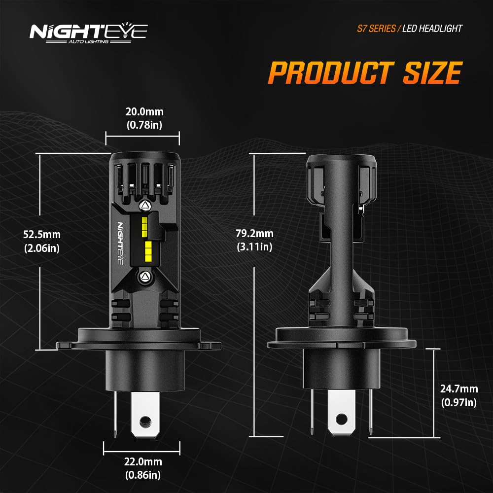 NIGHTEYE Ampoule H4 LED Voiture 20000LM 6500K Blanche Puissante 70W 600% Luminosité Lampes de Phares Remplacement pour Kit de Conversion Halogène Auto Moto