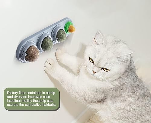 Miniatura 6 de A-COMB Pelota de hierba gatera para gatos, bolas de hierba gatera para pared de gatos, paquete de 4 unidades, juguetes comestibles para lamer