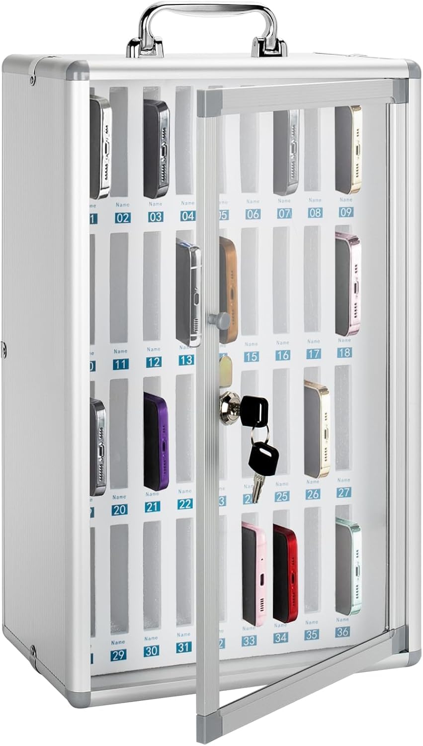 calyrex cell phone locker with handle and security cabinet wall mounted pocket transparent lockable for mobile phone locker office (36 slots)