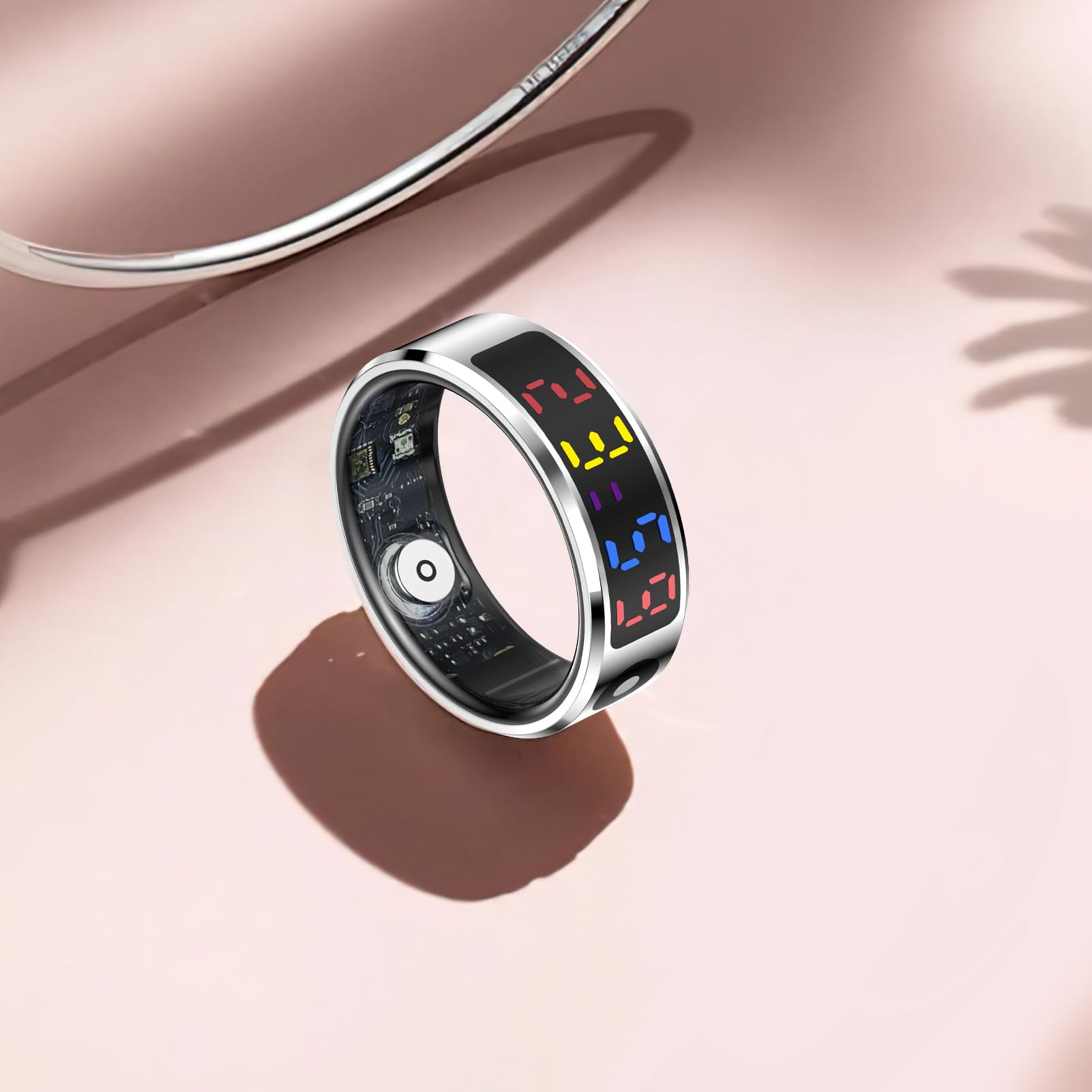 Anneau de Fitness Intelligent avec Affichage Couleur, Tracker d'activité IP68, Modes Multi-Sports, connectivité D'application Mobile, Bague de santé en Acier Inoxydable pour (8) (9) (10) (11) (12)