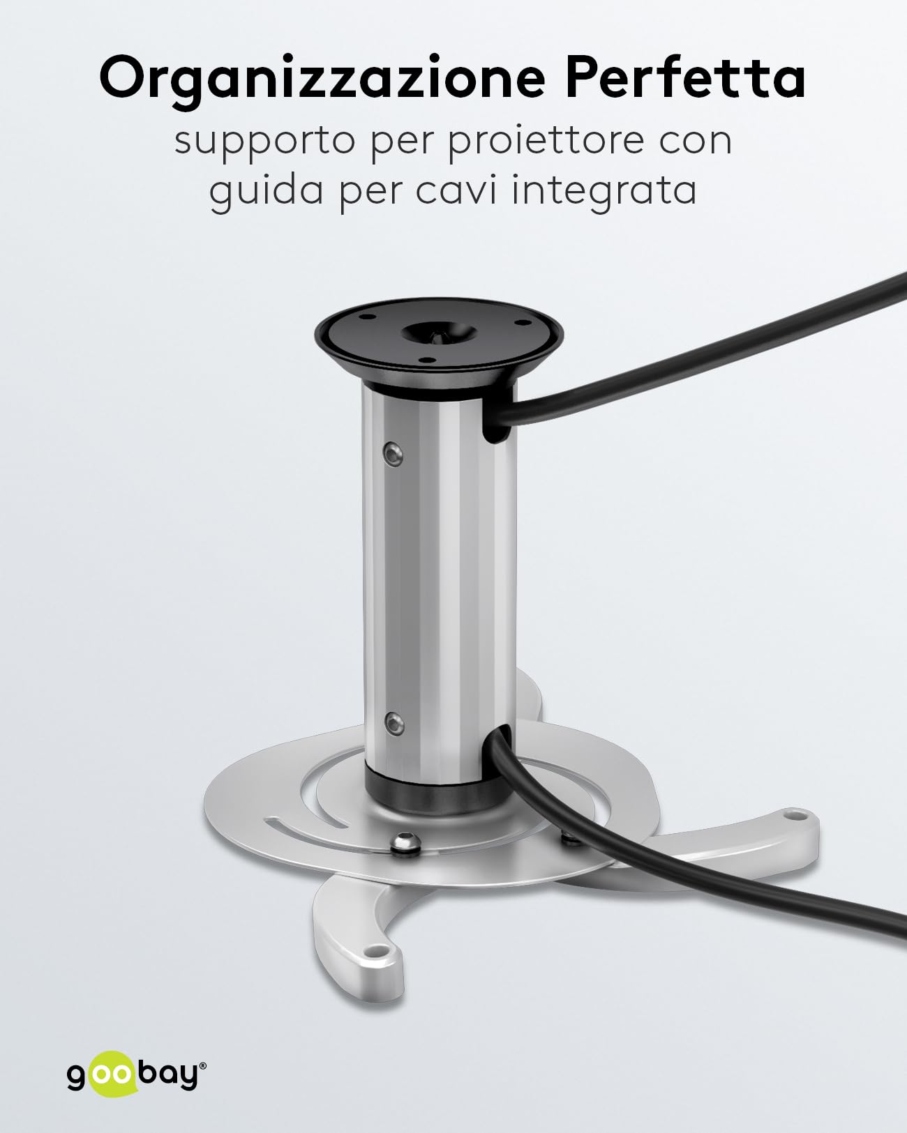 goobay Supporto Videoproiettore Soffitto Universale Fino a 10 kg Interasse 130-320 mm Inclinabile 360 Gradi Girevole Argento - 51905