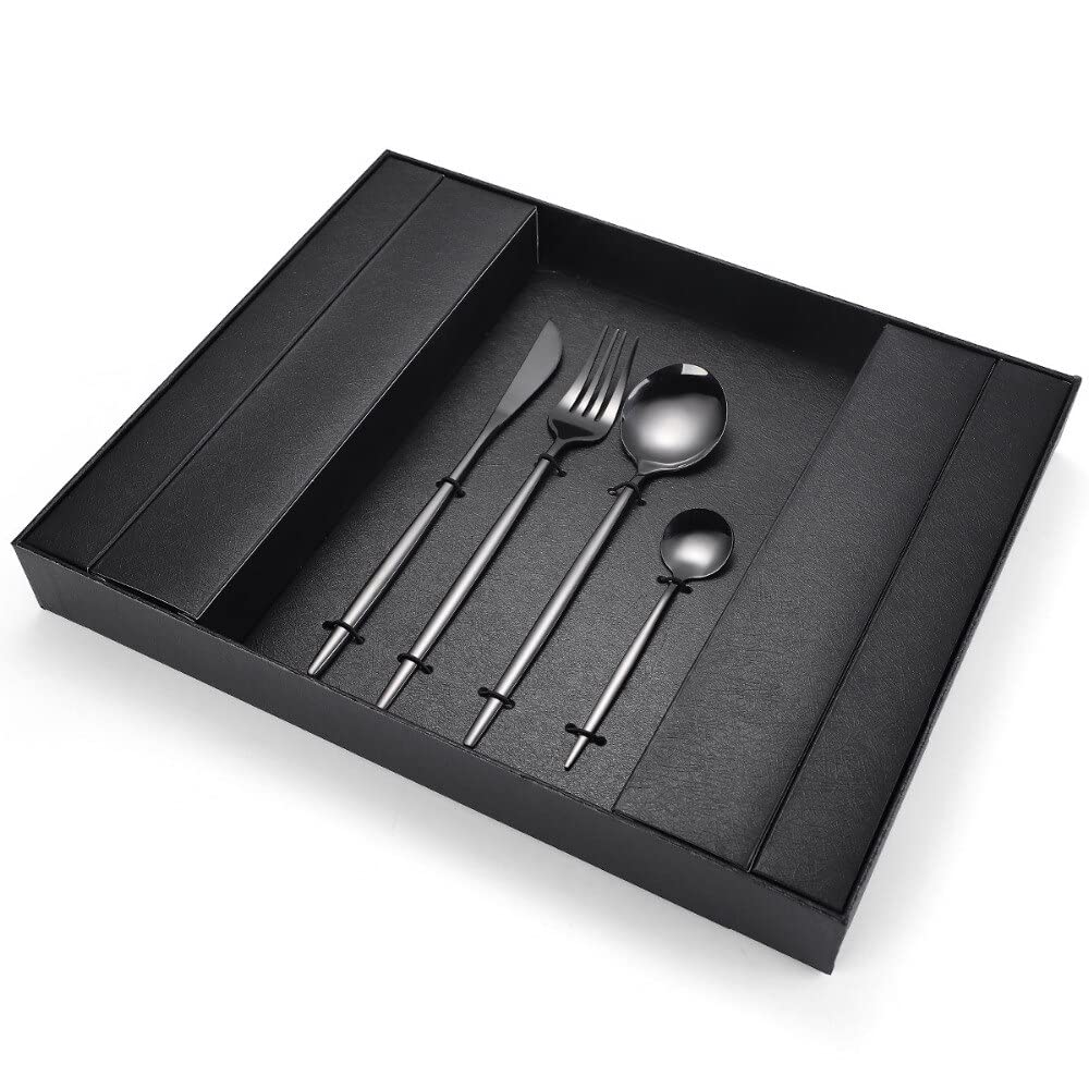 Silberbesteck-Set aus 24-304 Edelstahl, Gold, Besteck, Gabel, Löffel, Messer-Set, hochglanzpoliertes Besteck mit Geschenkbox (Color : Gold 24pcs) (Black 24pcs)