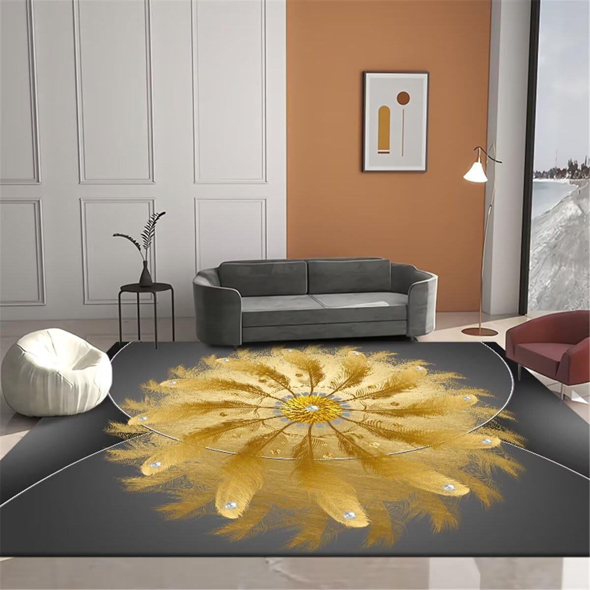 Tapis fille chambre bébé gris et jaune à fleurs 100x200cm lavable