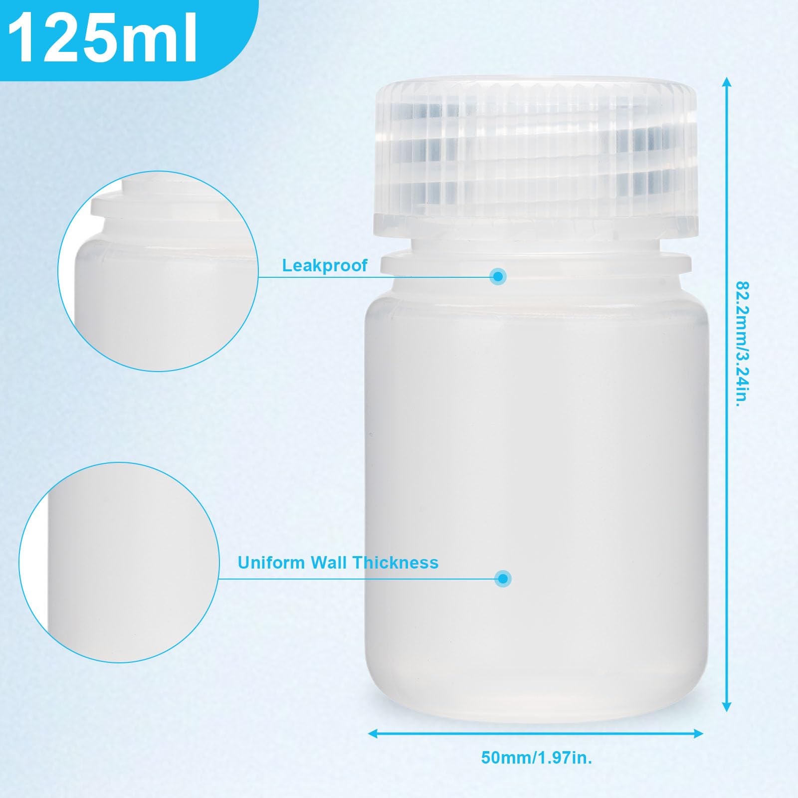 Biologix 500ml(16oz) Sterile PP Clear Reagent Bottles, 100PCS Plastic Wide Mouth Reagent Container with Screw for Laboratory, Liquid Storage