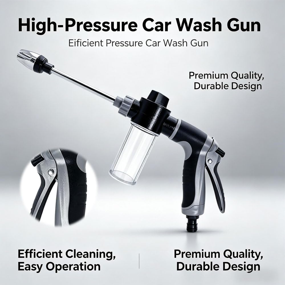 Aquoxis Pressure Washer, Pistola de Lavado a Presión Power Jet, Pistola de Agua de alta Presión Giratoria de 360° con Varilla Larga y 3 Conectores Metálicos