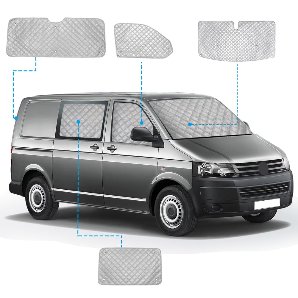 Parasol para Parabrisas Reemplazo para VW T5 T6 Kombi, 6 Piezas Protector de Parabrisas, Juego de Parasol Térmico Interno con Bolsa de Almacenamiento, 100% Oclusión