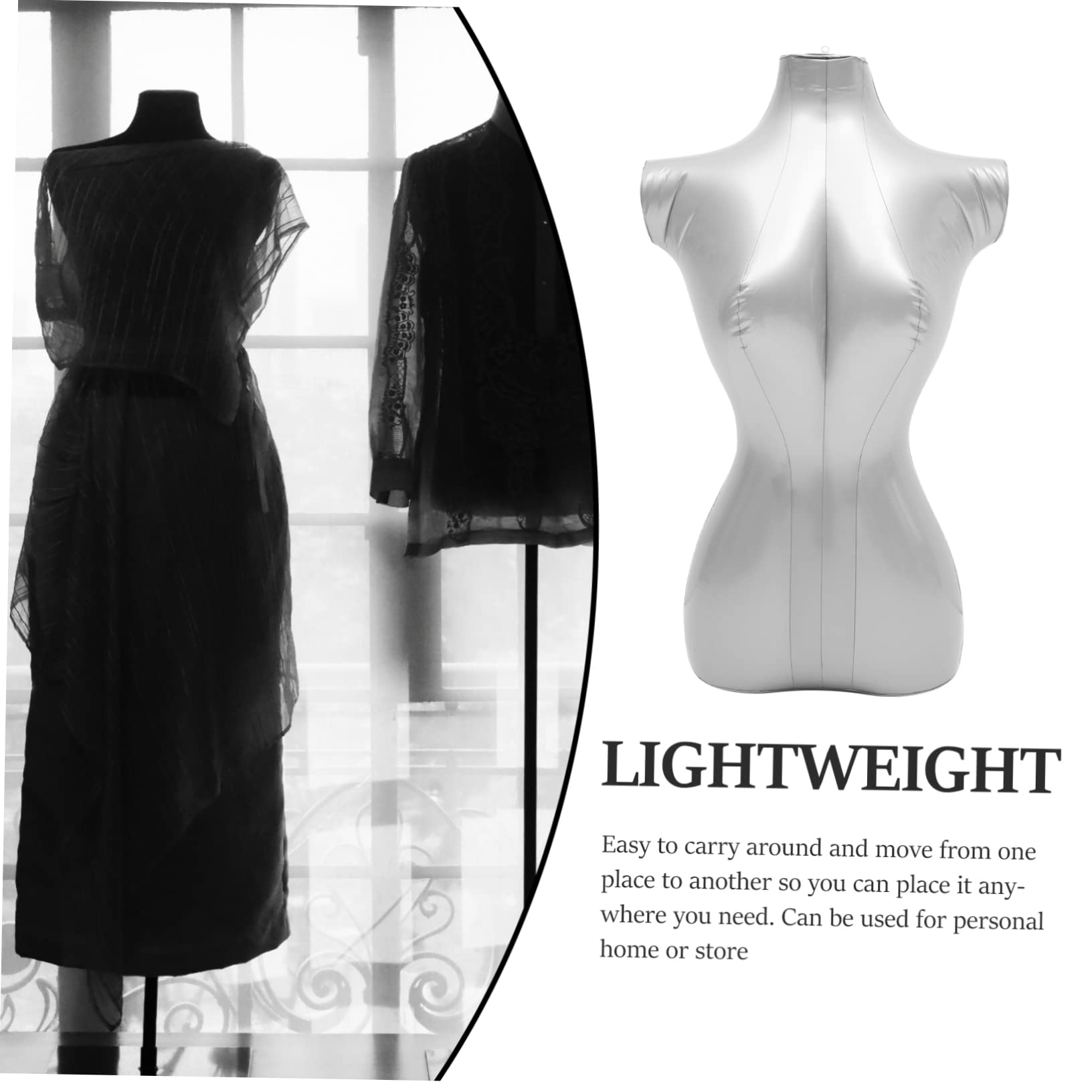 MUCKLILY Clothing Display Model Bra Mannequin Inflatable Half Body Mannequin Shop Female Dress Form Inflatable Mannequin Model Male Inflatable Mannequins Blow up Mannequin Store Silver PVC