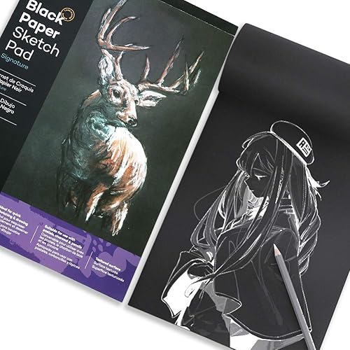 Miniatura 2 de Bloc de bocetos de papel negro A3 con cubierta de cartón duro, papel de dibujo sin ácidos, 4.94 ozm, 25 hojas en blanco, diario de bocetos para