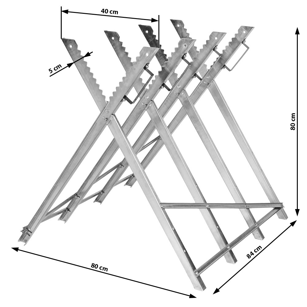 tectake Holzsägebock klappbar aus Stahl mit 4 Stammhalter Silber