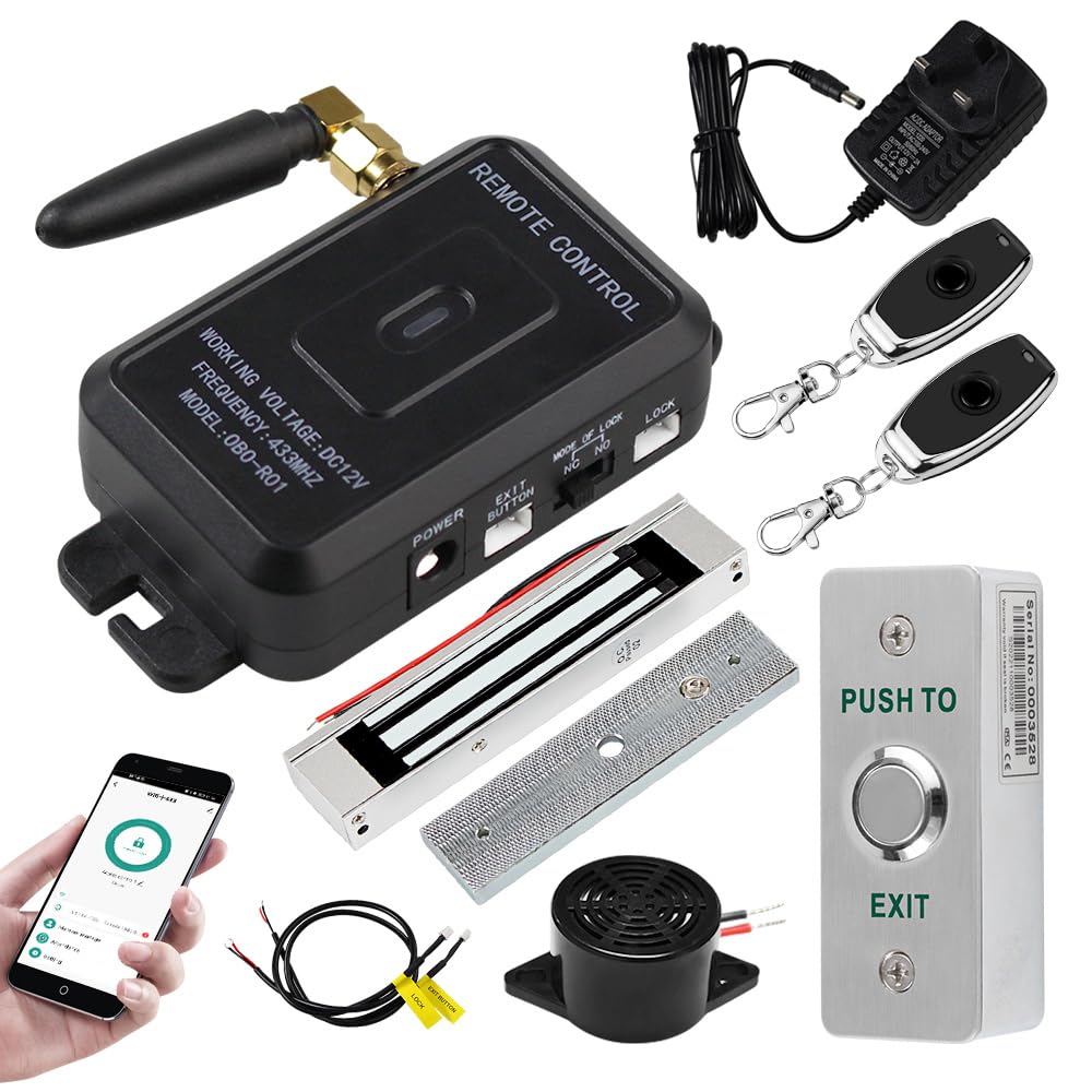 HERNAS Smart APP Kit de système de contrôle d'accès de déverrouillage d'accès WiFi, avec télécommandes/serrure magnétique 180 kg/adaptateur d'alimentation DC 12 V, temps de retard de verrouillage