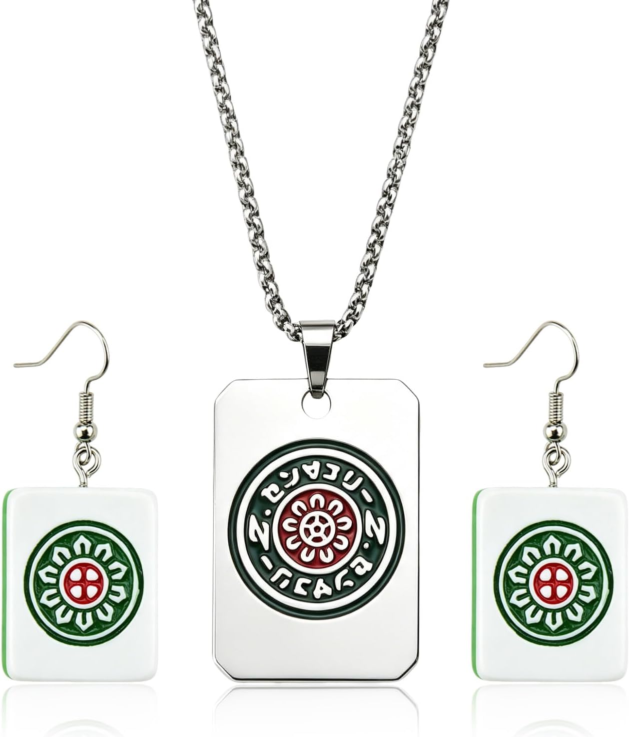 Funny American Mahjong Accessories One Dot Tile Earrings and Pendant Necklace for Women Silver Mah Jongg Tiles Bracelet