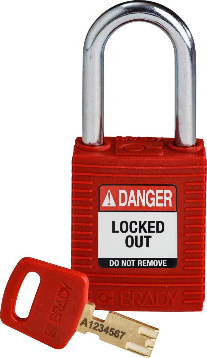 Candado Safekey de Nailon/Acero, 38mm x 84mm x 19mm, Rojo, Paquete de 3