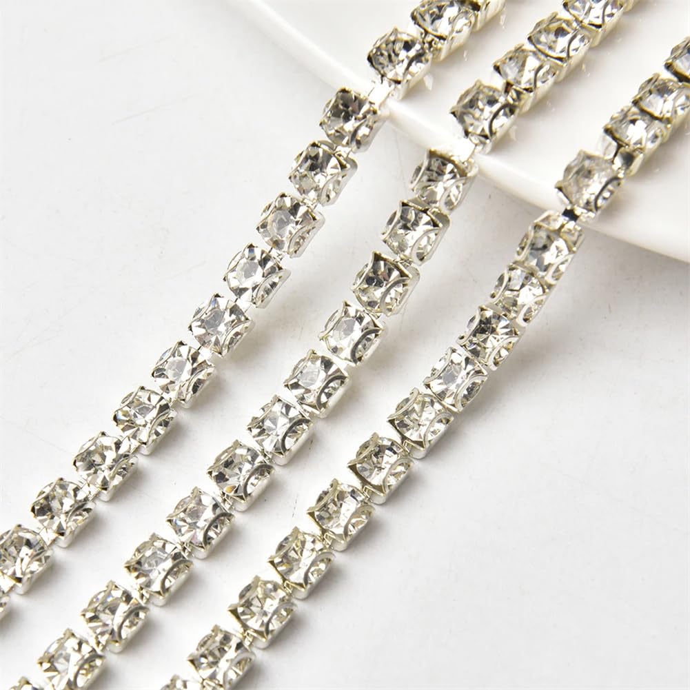 Frędzle z kryształkami, Łańcuszek z kryształkami 5 metrów, złoty, srebrny 2-6 mm(Silver,SS20-5mm#5 Meters)