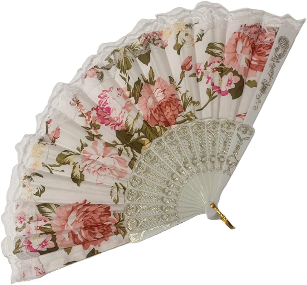 4 Pack Spanish Style Floral Folding Fans Ladies Lace Handheld Fans for Party Wedding Dancing and Home Decoration