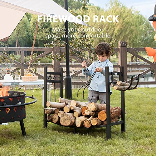 Vivohome 33 Inch Heavy Duty Firewood Wood Storage With Fireplace Tool Set Kindling Holder Log Rack With Kindling Holder Shovel Poker Tongs Brush Indoor Outdoor Black #TOP1