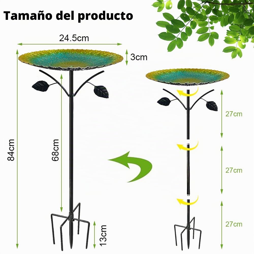 Bebedero para pájaros de pie, para Exterior, jardín, 85 cm, Grande, Resistente a Las heladas, Resistente al Invierno, con Base Estable de 5 Dientes, Metal Vintage, Bebedero para pájaros para jardín