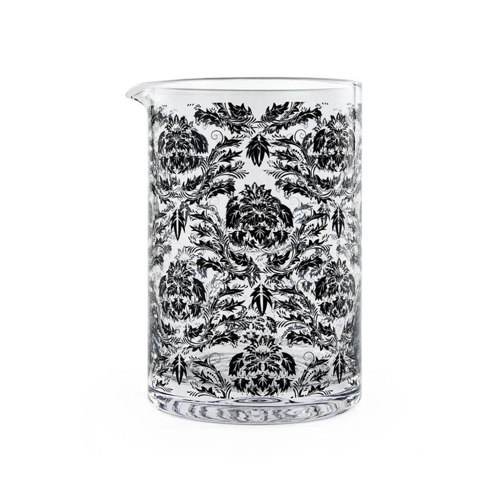 Cocktail7 Sycamore - Bicchiere da miscelazione con beccuccio versatore, capacità 600 ml, trasparente con motivi neri, accessorio per barista Mixologia professionale, materiale da bar pub ristorante