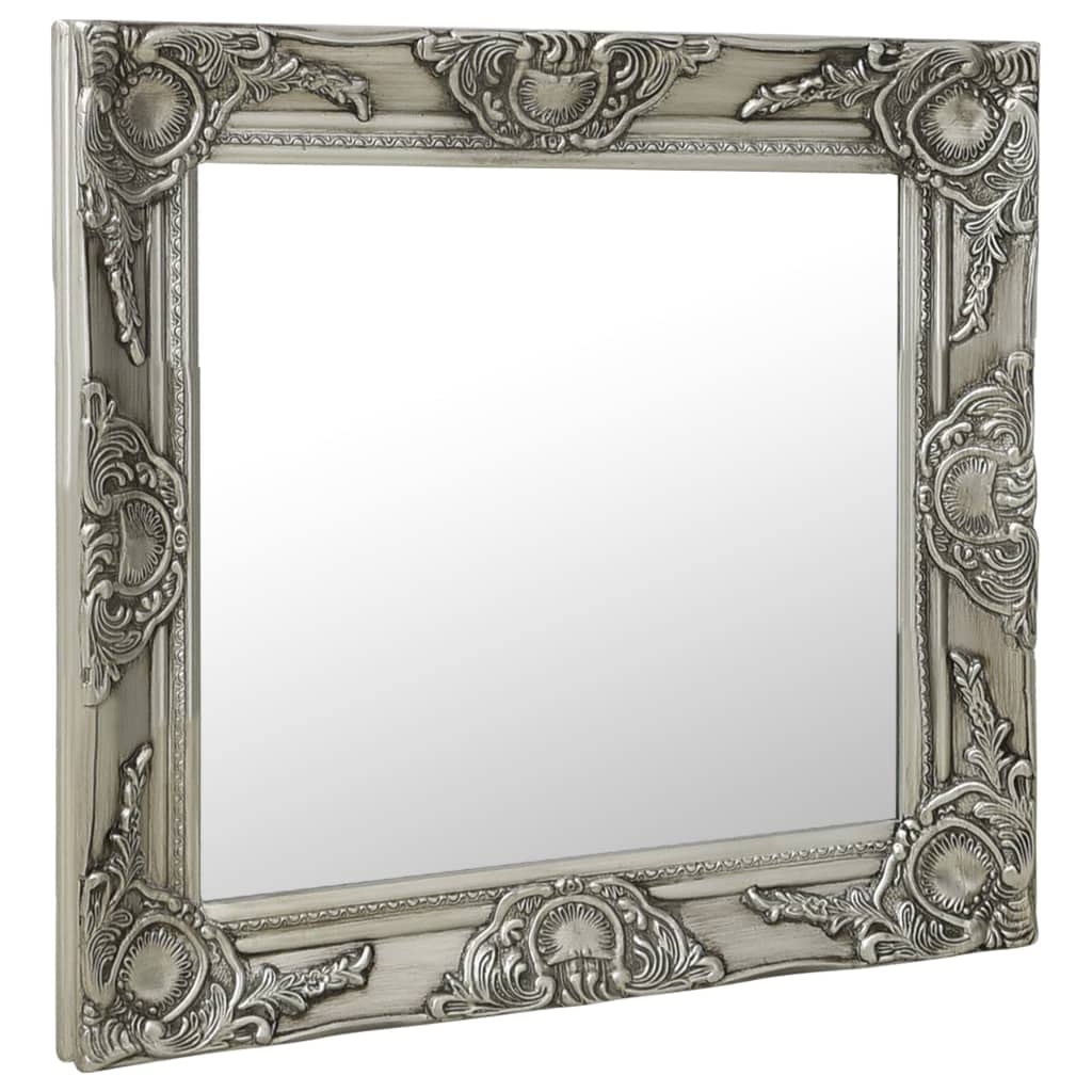 Specchio da parete in stile barocco, cornice in legno argentato, 50 x 50 cm, quadrato, con ganci di fissaggio, moderno specchio decorativo, specchio da trucco ad alta definizione, per