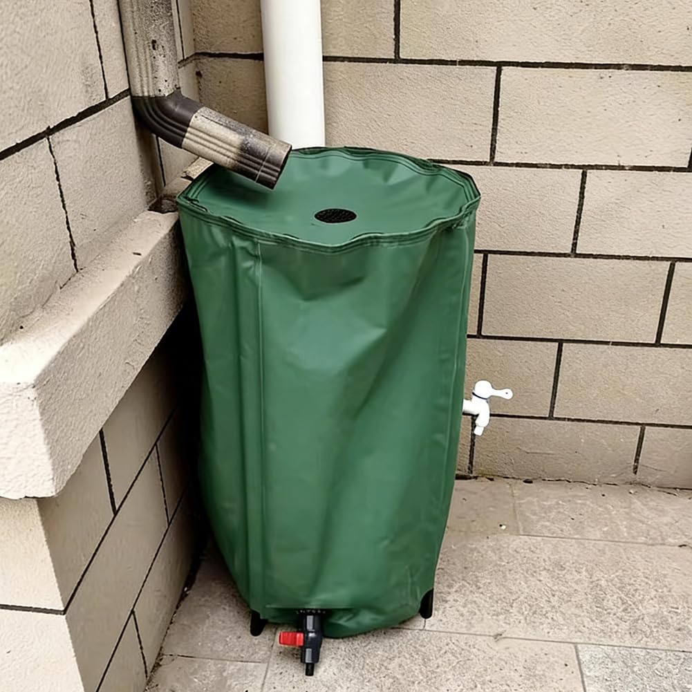 Barril de lluvia plegable, sistema portátil de recogida de agua de lluvia con espiga y kit de desbordamiento, tanque de almacenamiento de agua de jardín