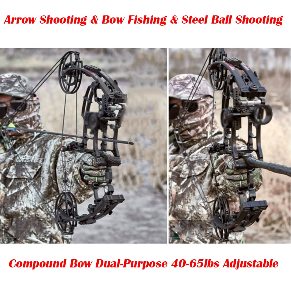 AMEYXGS Tiro con l'arco Arco Compound Dual-Purpose 40-65lbs Regolabile Sfera d'Acciaio Arco da Caccia Composito Puleggia Archi per Outdoor Tiro con L'arco Pesca RH/LH