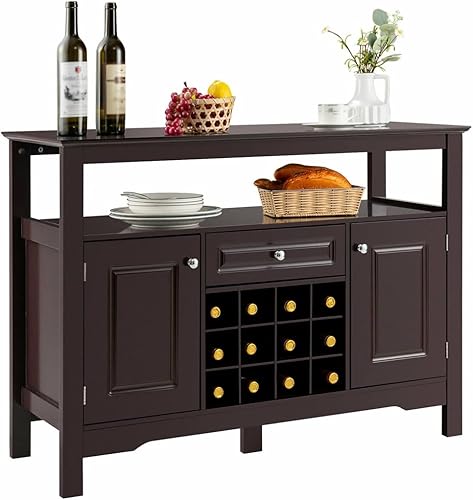 DLOETT - Mesa de bufé de almacenamiento frenos de cocina estante de vino gabinete de comedor marrón muebles de cocina