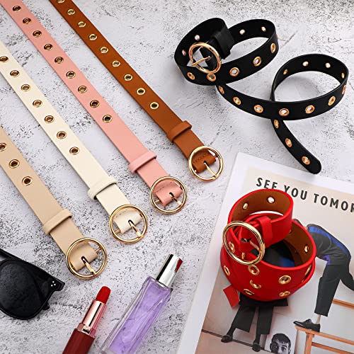 Mepase 6 Pcs Belts For Girls Kids Leather Skinny Belt Color Leather Belts Strappy Waist Belt With Gold Buckle For Teen Girls Uniform Jeans, 6 Colors (White, Beige, Black, Came, Red, Pink) #TOP2
