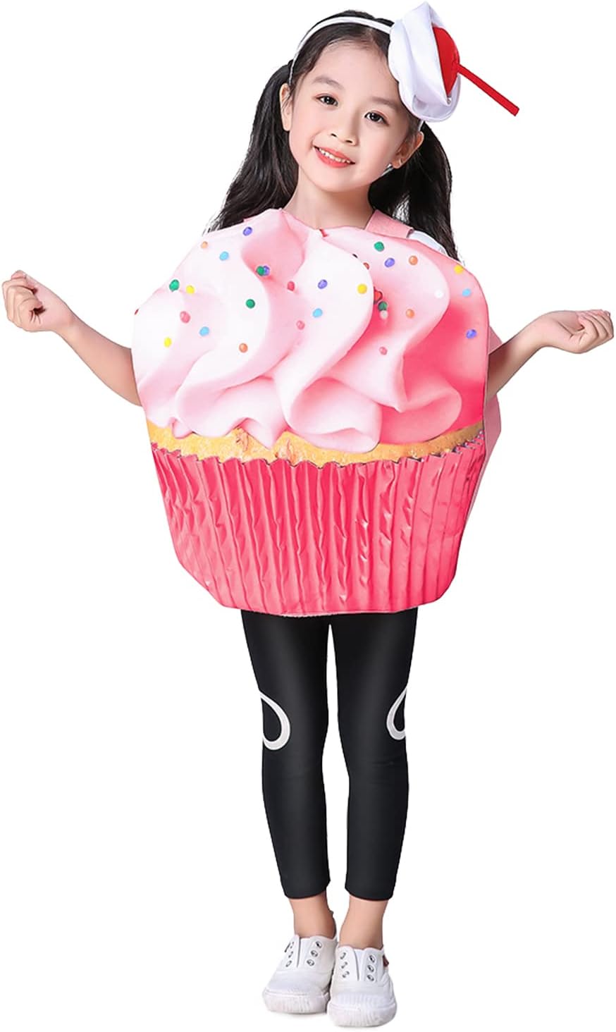 Cupcake Costume for Girls,Sweet Princess Cupcake Onesie with Cake Headpiece for Halloween Dress Up Party Gifts