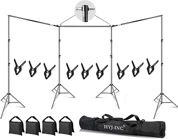 HYJ-INC Photo Video Studio 30ft Wide x 10ft Tall Heavy Duty Adjustable Width & Length Photography Backdrop Stand Background Support System Kit with 9pcs Clamps, 4pcs Sandbags, Carry Bag