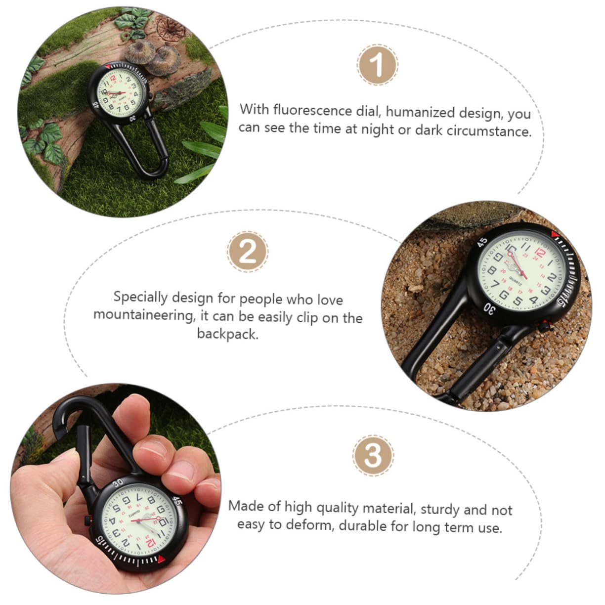 Yardwe Sicherheitsschnalle Outdoor-hängeuhr Kletteruhr Taschenuhr Mit Hintergrundbeleuchtung Spangenuhr Sicherheitsschloss Gürteluhr Ansteckuhr Rostfreier Stahl Black