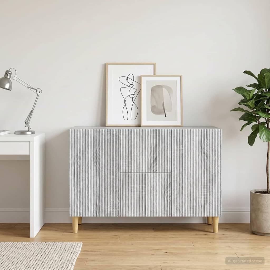 Madera Vintage Aparador Gris 89 x 34 5 x 60 cm | Aparador Gris Sonoma 89 x 34,5 x 60 cm Madera de Ingeniería con Cajones y Estantes para Sala, Comedor o Entrada