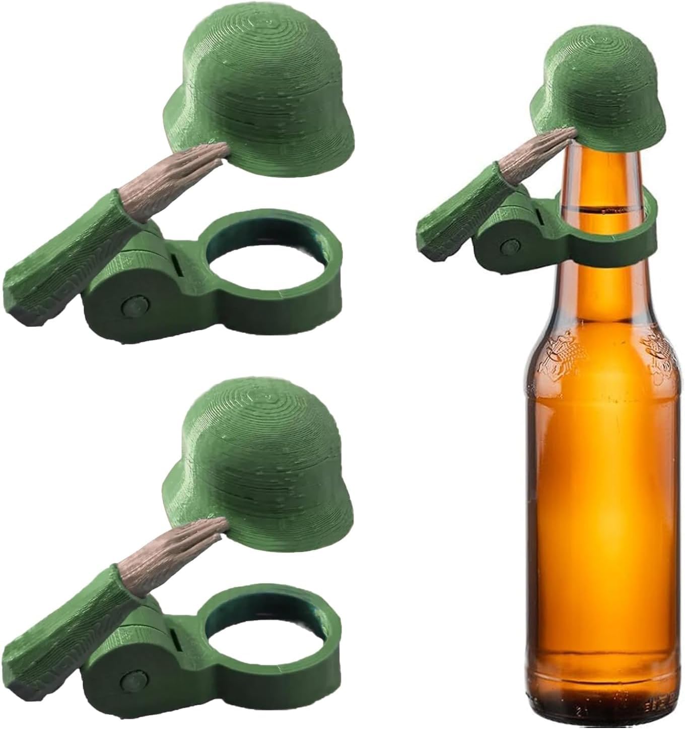 Muiltvoe Soldier Salutes Beer Bottle Caps Helmets Efficient Decorative Designs Reusable Novelty Pose Beers Caps for Party Veterans Enthusiasts (A 2Pcs)