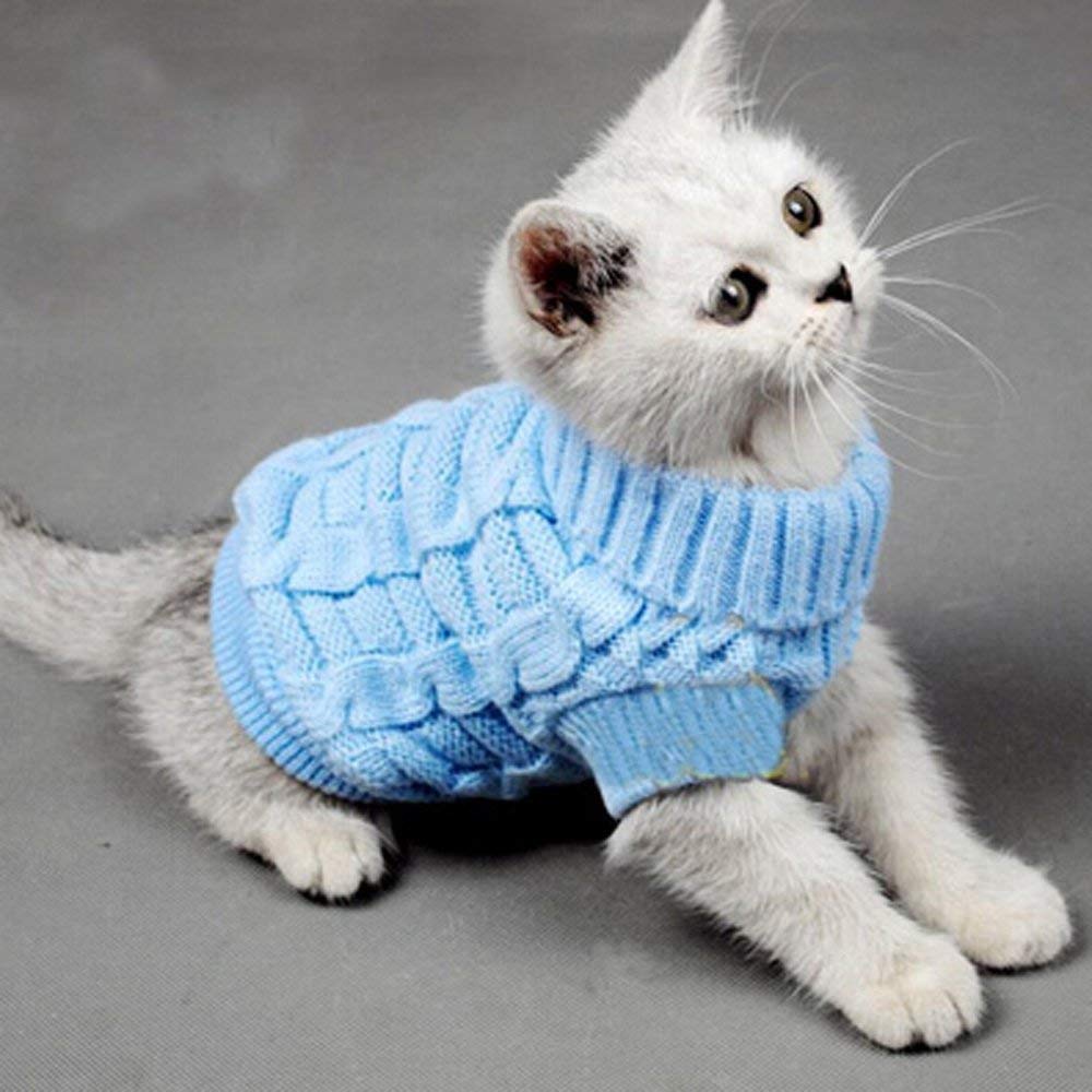 Pull pour Animaux Bro'BearTurtleneck tricoté pour Petits Chiens et Chats (Bleu, Moyen)