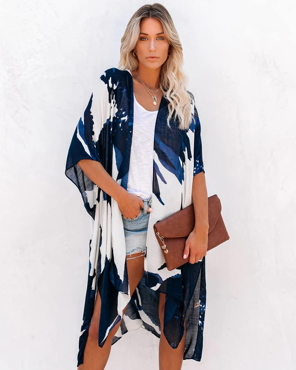breezy lane Cardigan kimono floral pour femme - Cache-maillot de bain décontracté pour les vacances