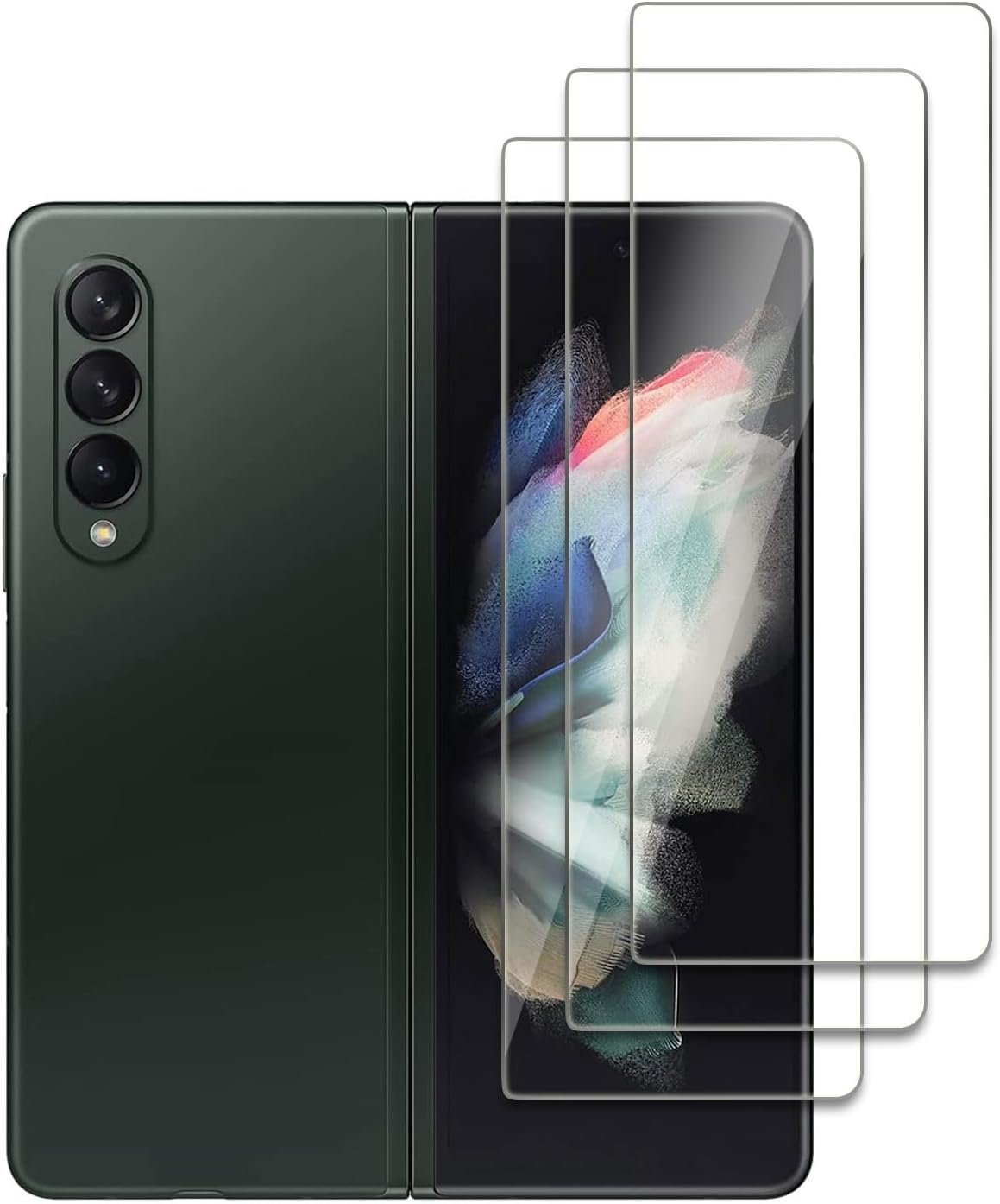 Pack of 3 Screen Protectors Compatible with Samsung Galaxy Z Fold 3 5G 9H Hardness Tempered Glass Anti-Scratch Anti-Oil Anti-Bubble Easy Installation