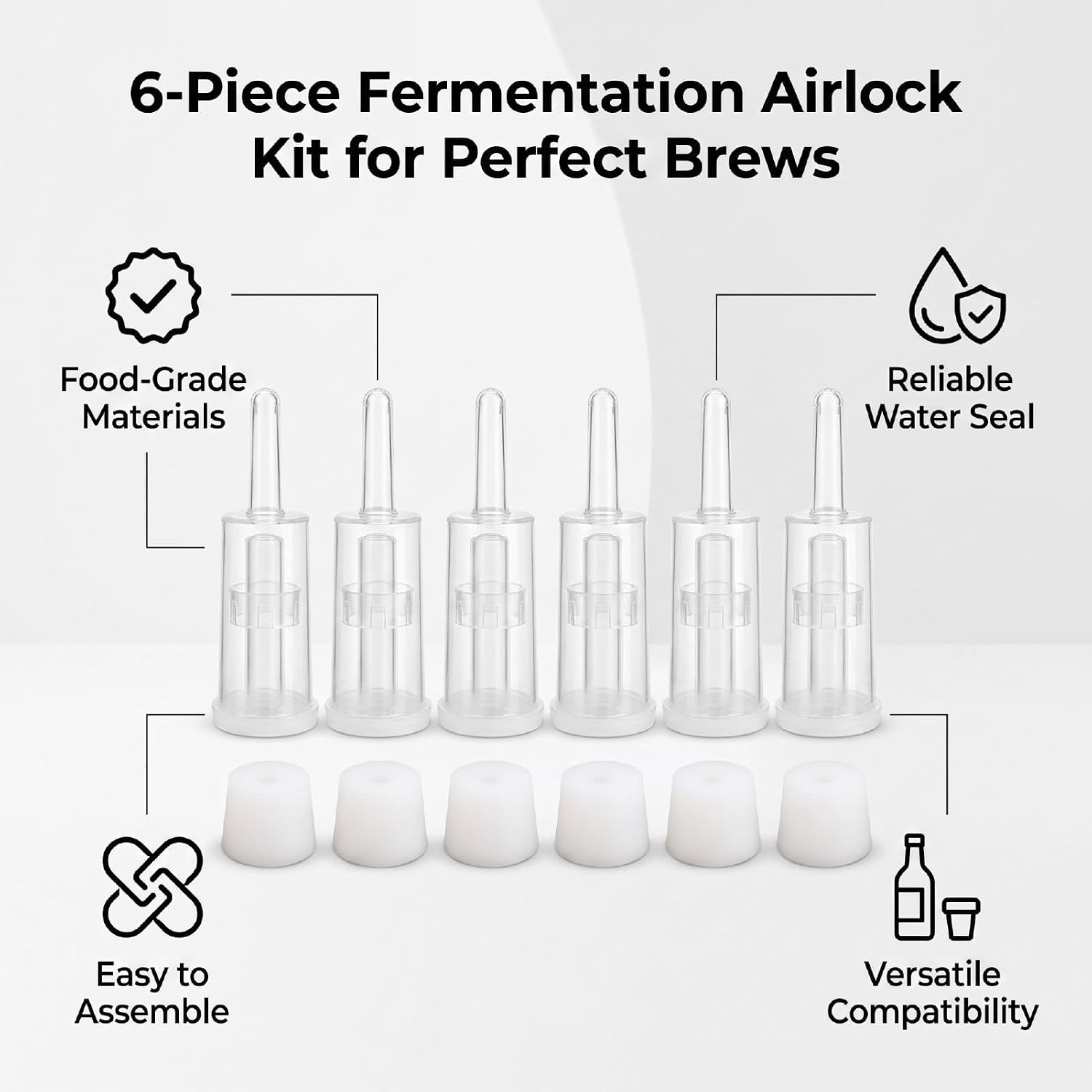 Hyuduo 6 Pieces Fermentation Airlock Kit with Rubber Stopper