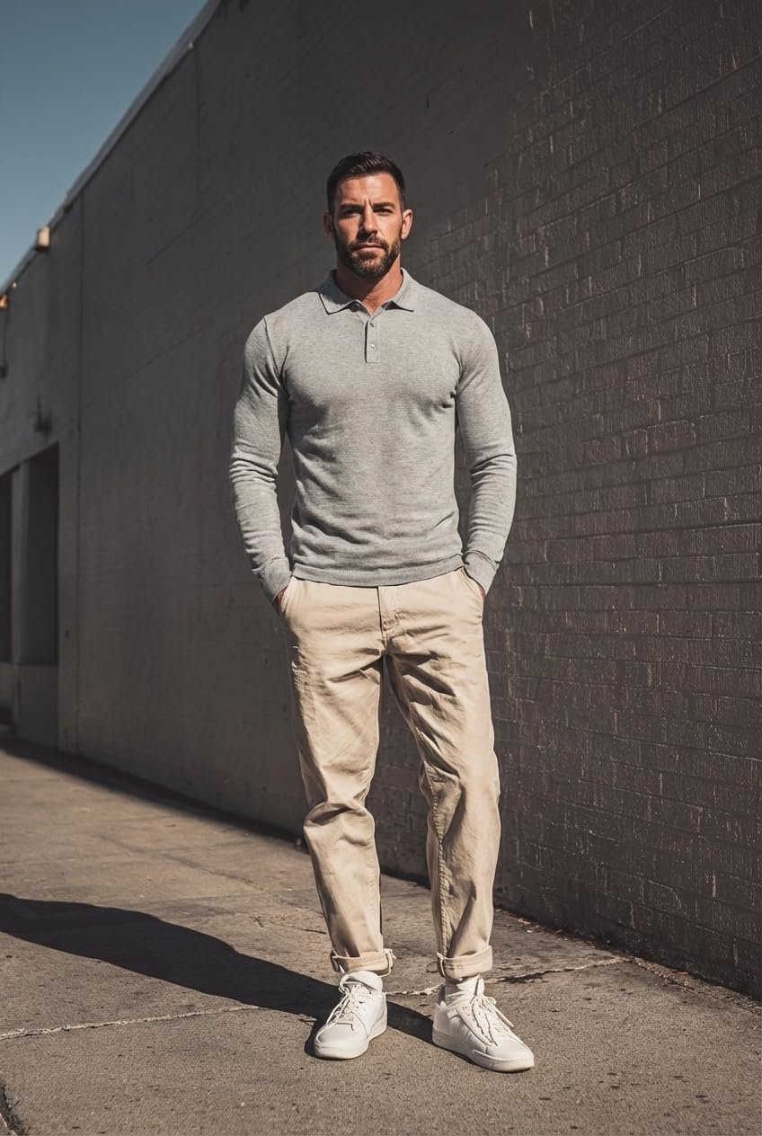 Men's Long Sleeve Waffle Knit Polo Shirt Casual Textured Collar Pullover Athletic Fit Golf Shirts Top WT08B - Image 7