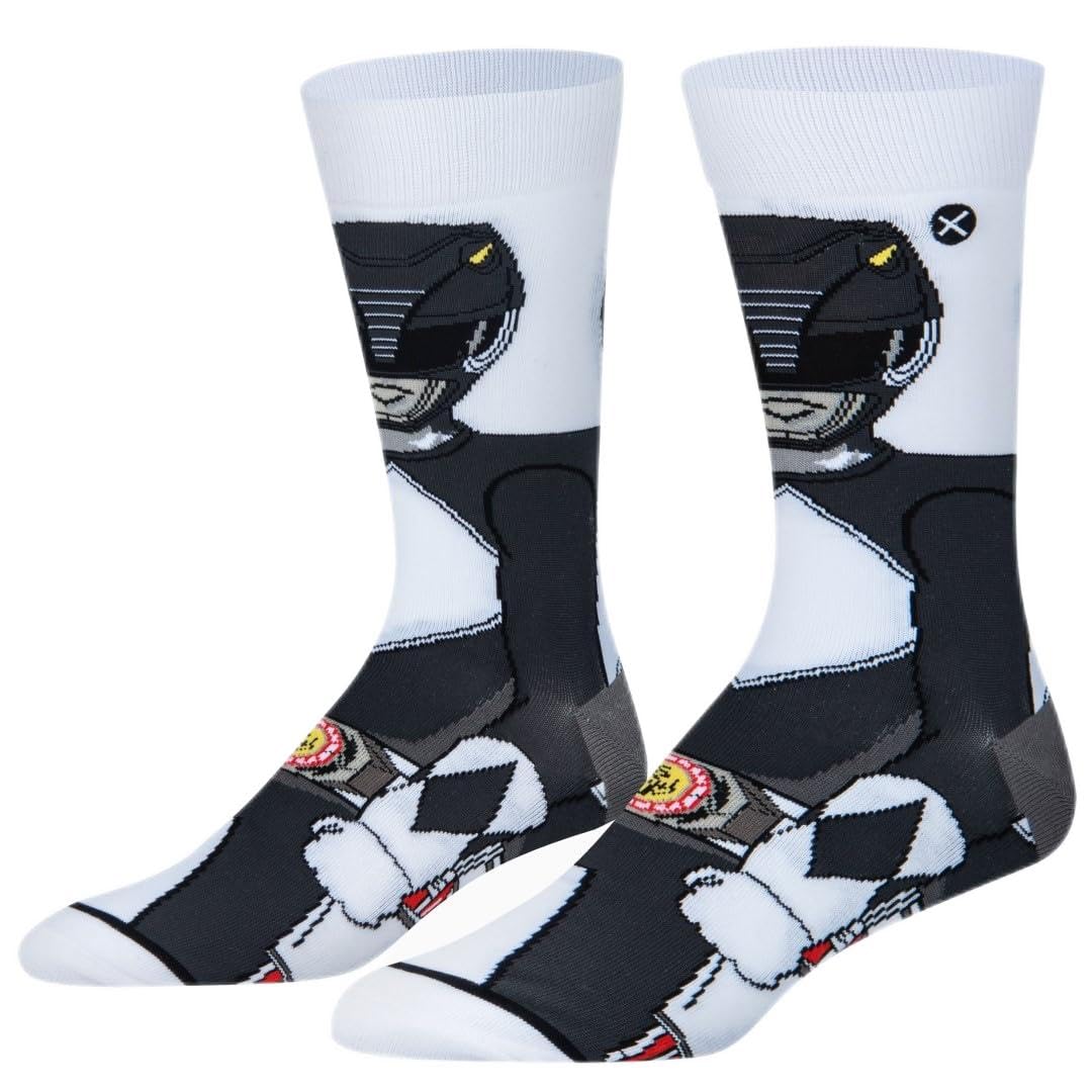 Odd Sox Unisex Black Ranger Funny Crew Socks, Mighty Morphin Power Power Rangers, Adult Large 8-12, 360, Large