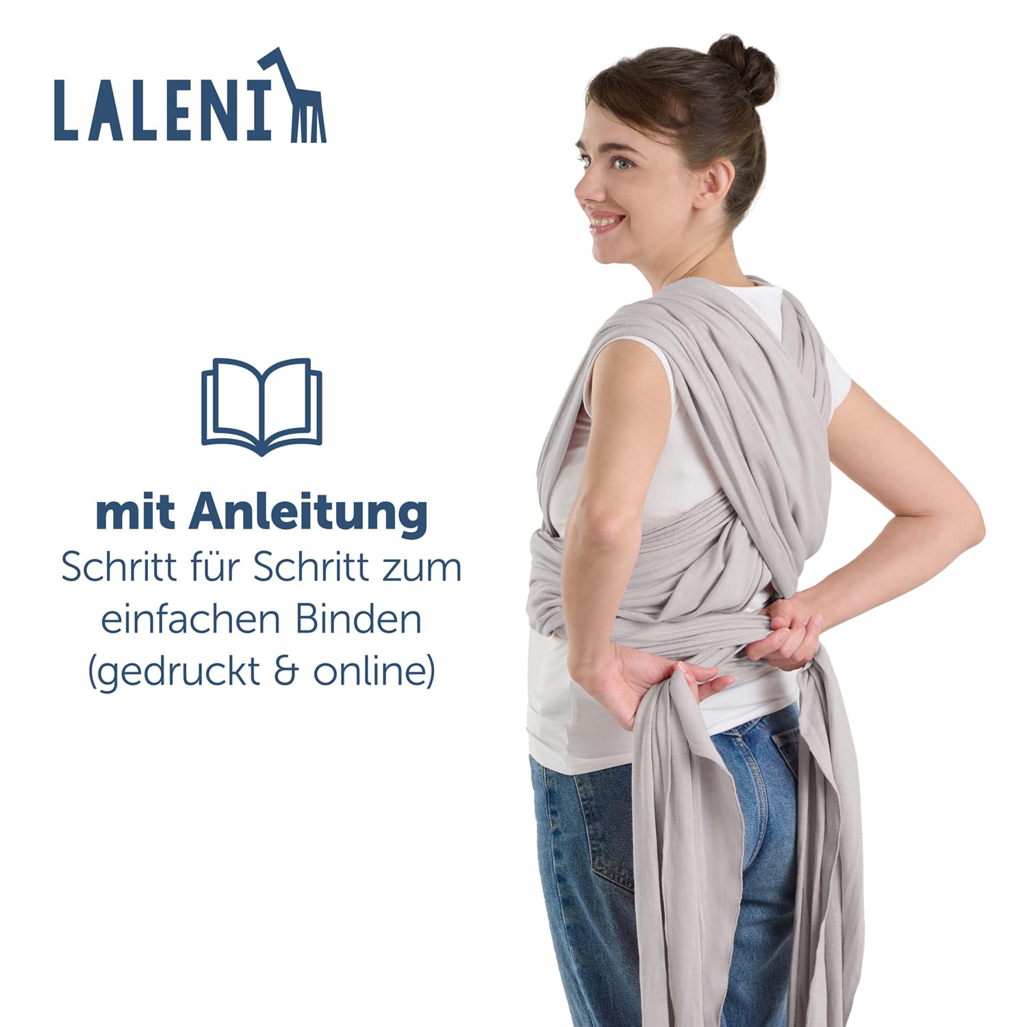 Laleni Tragetuch Baby neugeboren bis 15 kg aus weicher Baumwolle - Babytrage Neugeborene ab Geburt - OEKO-TEX zertifiziertes Tragetuch Kleinkind - Wickeltuch Baby 5,10 m Länge - Baby Wrap in Hellgrau.