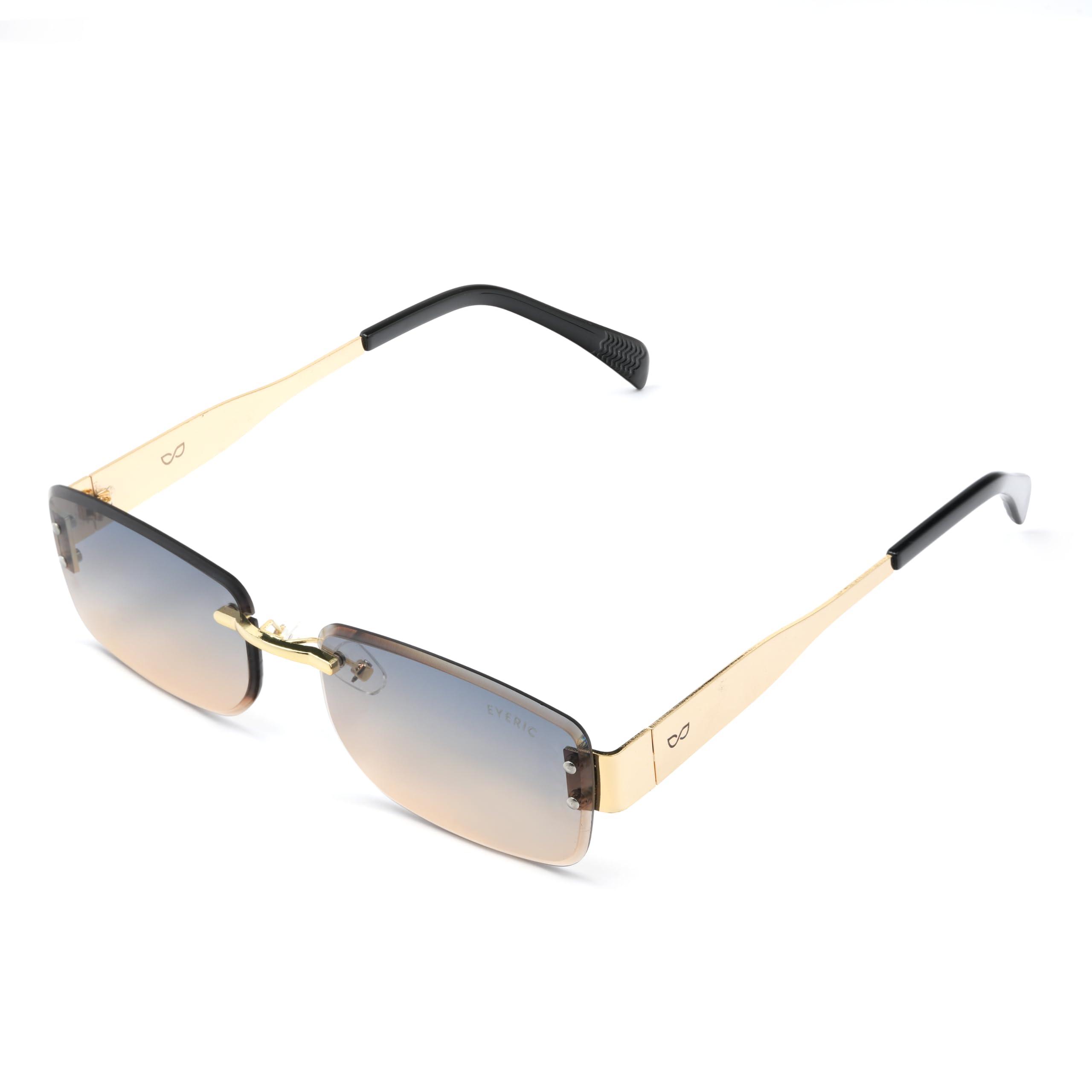 Rectangular Rimless Sunglasses for Men and Women | Retro Y2K Frameless Tinted Glasses | Lightweight Frameless Glasses with Gold Metal Temples | UV400 Protection-image-1