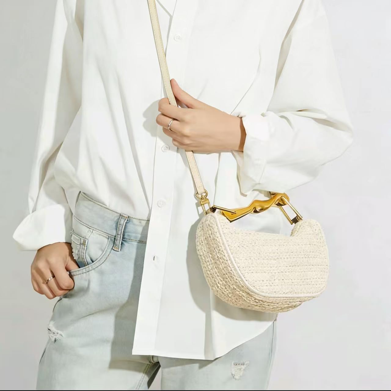 BaiYouDa Mini Straw Crossbody Bags for Women Summer Beach Satchels Purse Handmade Woven Raffia Shoulder Handbag with 2 Straps