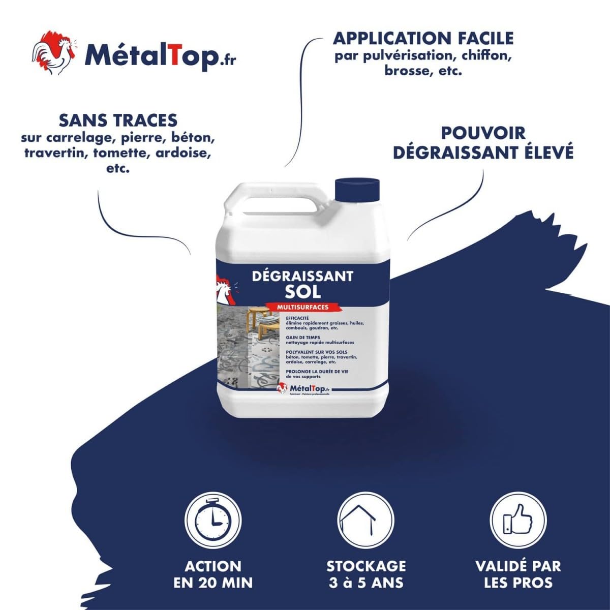 Métaltop - Degraissant Sol - 1 L - Nettoyant choc pour garage, sol béton et atelier