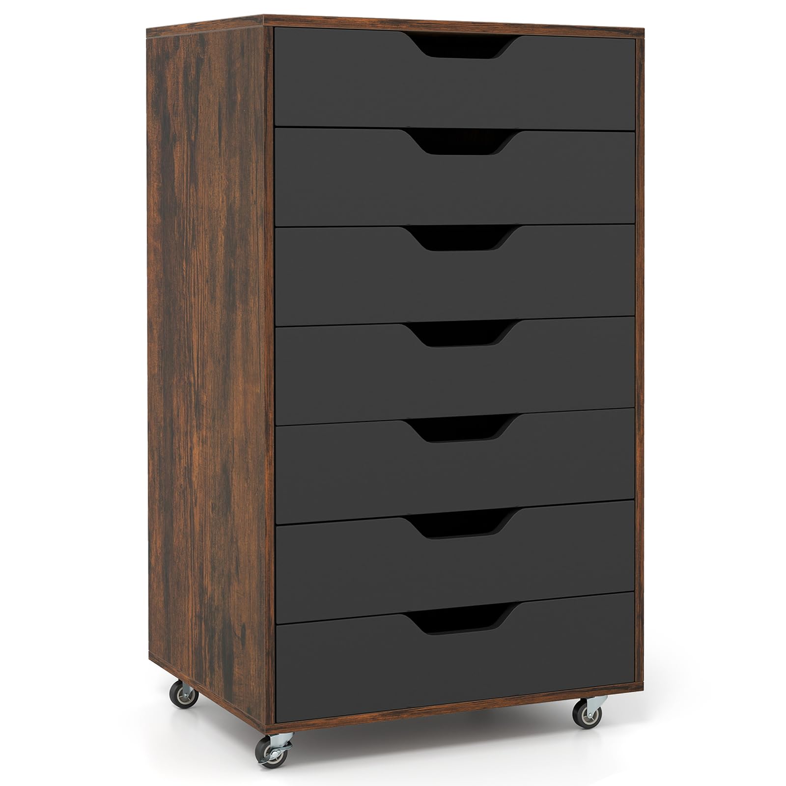 GIANTEX Archivador Móvil con 7 Cajones, Cajonera de Madera con 4 Ruedas Bajo Escritorio, Soporte para Impresora, 49 x 40 x 87 cm, para Oficina, Salón, Dormitorio (Negro+Marrón)