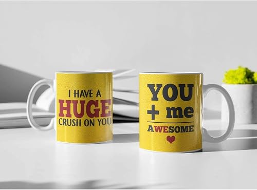 Valentines Propose Day Gifts for Girlfriend Boyfriend You and Me Aweome Huge Crush on You Couple Coffee Mugs Gift Set Set of 2 with Coasters