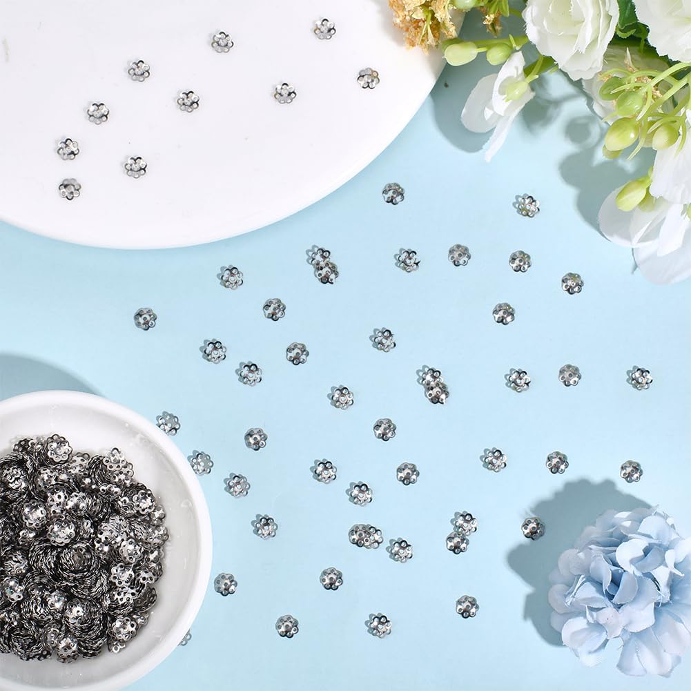 1000Pcs Flower Bead Caps Stainless Steel Spacer Bead 6x1mm 7-Petal Half Round Metal End Caps Spacer Cap Loose Beads for Bracelet Necklace Earring Jewelry Making DIY Crafts
