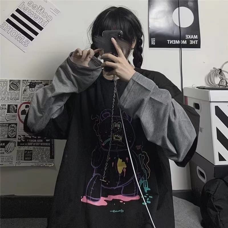 Harajuku Anime Monster Girl Blouse Gothic Top Girl Teen Punk Y2k Oversized Pullover Jumper Clothes Japanese Streetwear4