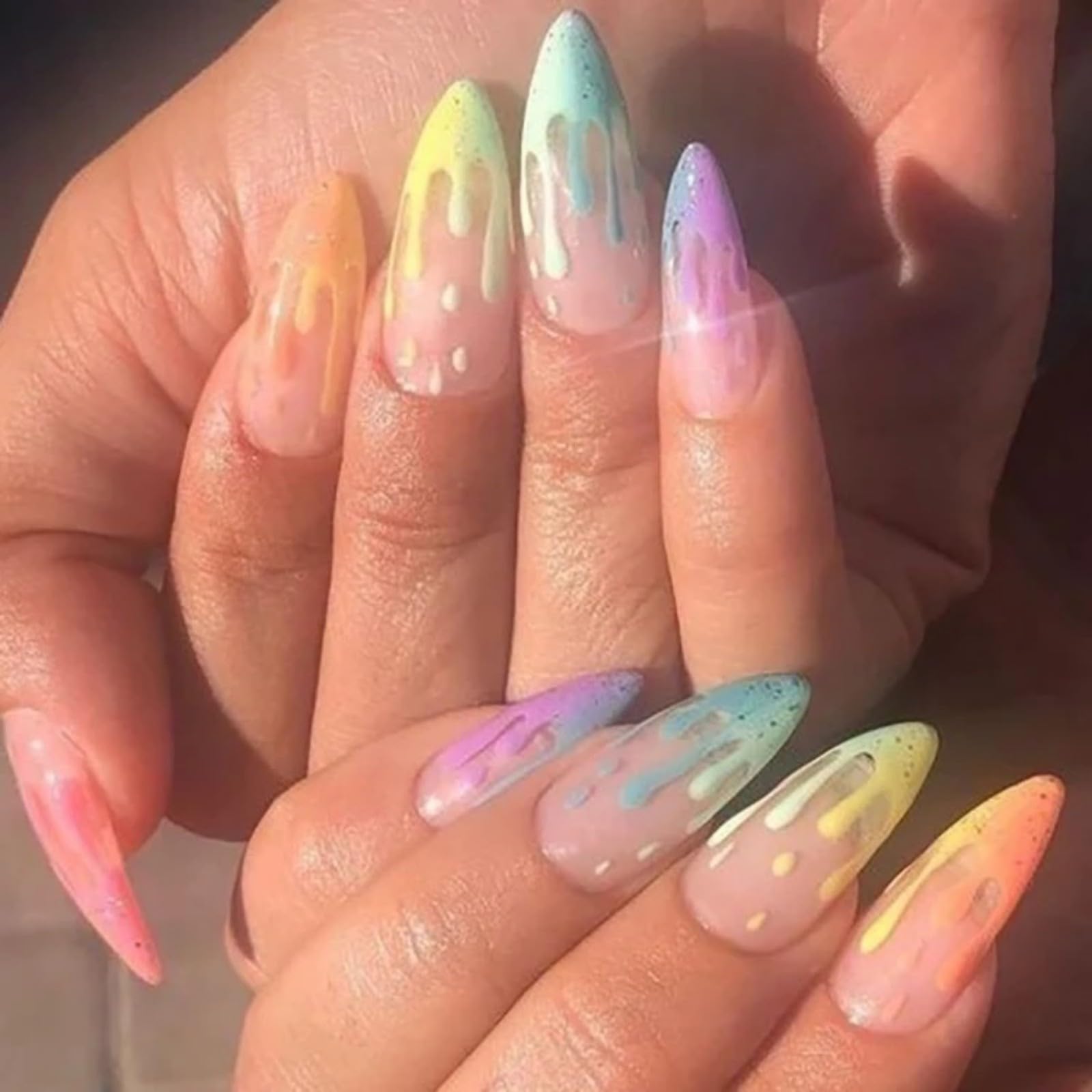 JUSTOTRY 24 Stck Bunt Stiletto Ngel Zum Aufkleben Lang,Regenbogen French Knstliche  Ngel,Spitz Mandel Kunstngel Press on Nails,Pretty Fingerngel Fake Nails  fr Frauen : Amazon.de: Kosmetik
