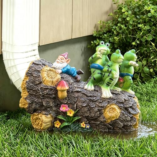 Ahbuohe Decorative Gutter Downspout Extensions Statue 3 x 4 Downspout Extension Sculpture Gnomes and Frog Decorative Rain Gutter Downspout Extension Figurine Decor Sculpture for Lawn Yard
