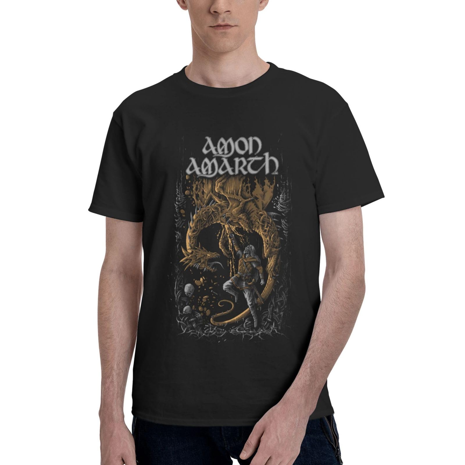 Grdbzzxgo Men's B-29 Death Metal Band Amarth Comfortable Short-Sleeved Shirts Hard-Wearing And Fashion-Forward Tops Loungewear And Athletic Shirts Black Xxl