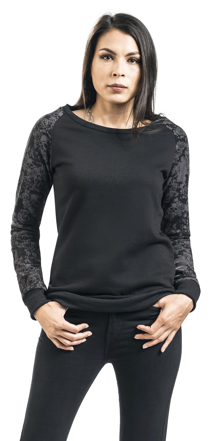 Black Premium by EMP Damen schwarzes Langarmshirt mit abgesetzten Ärmeln